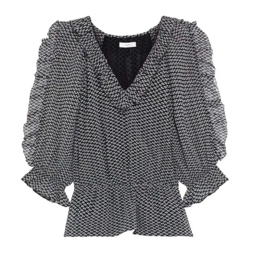 JOIE Zaida Ruffled Printed Silk-Chiffon Peplum Blouse Size Small - Picture 4 of 7